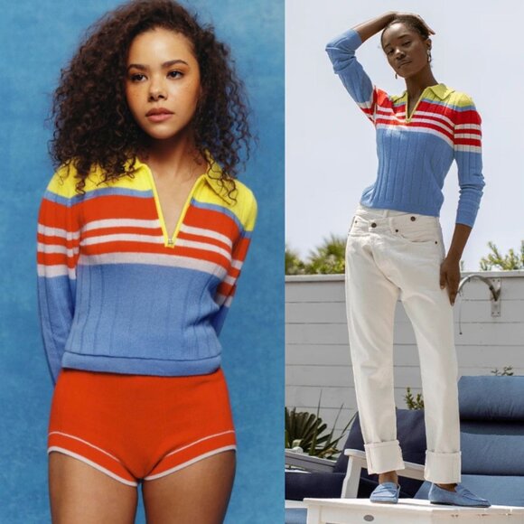 Guest in Residence Track Polo Cashmere Sweater French Blue Quarter Zip Size S - Picture 1 of 13